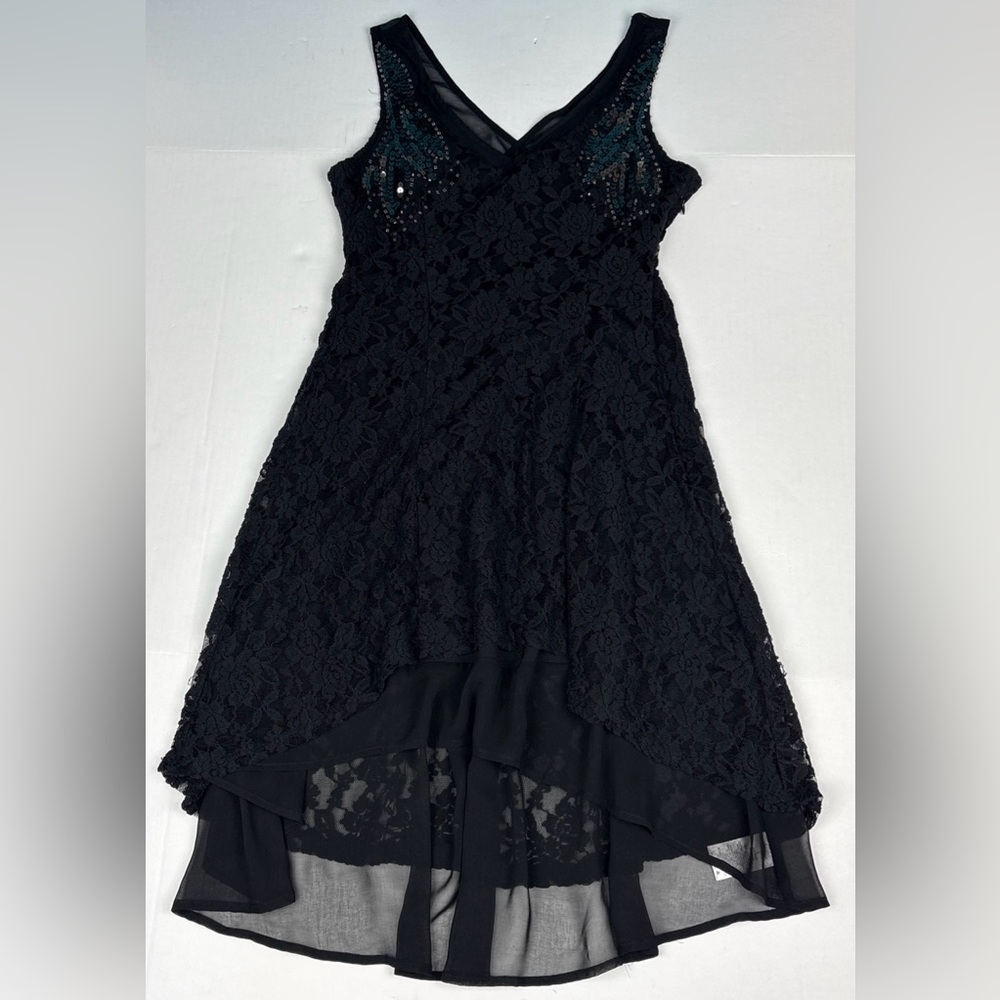 Miss Me Women Small Dress Black Lace Silver Sequin Sleeveless High Low Party
